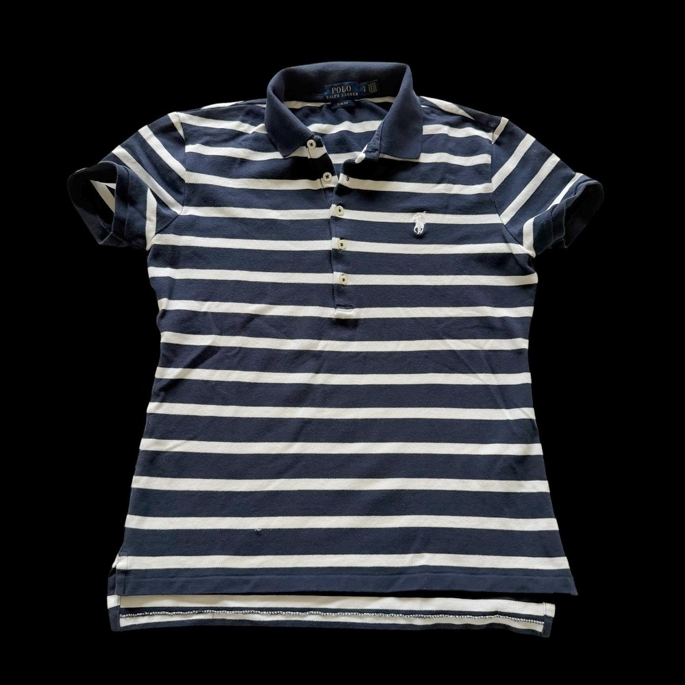 Polo Ralph Lauren Slim Fit Striped Polo Shirt Navy White Small SP